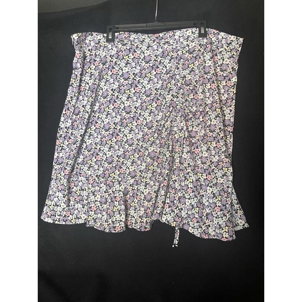 Women’s Purple Floral Print Ruffle Hem Skirt With Cinch Adjustable Size 4XL